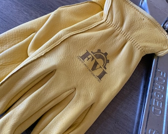 Custom Engraved Branded Logo Leather Work Gloves for Business, Company, Farm, Ranch, Fathers, Promotions and Gifts