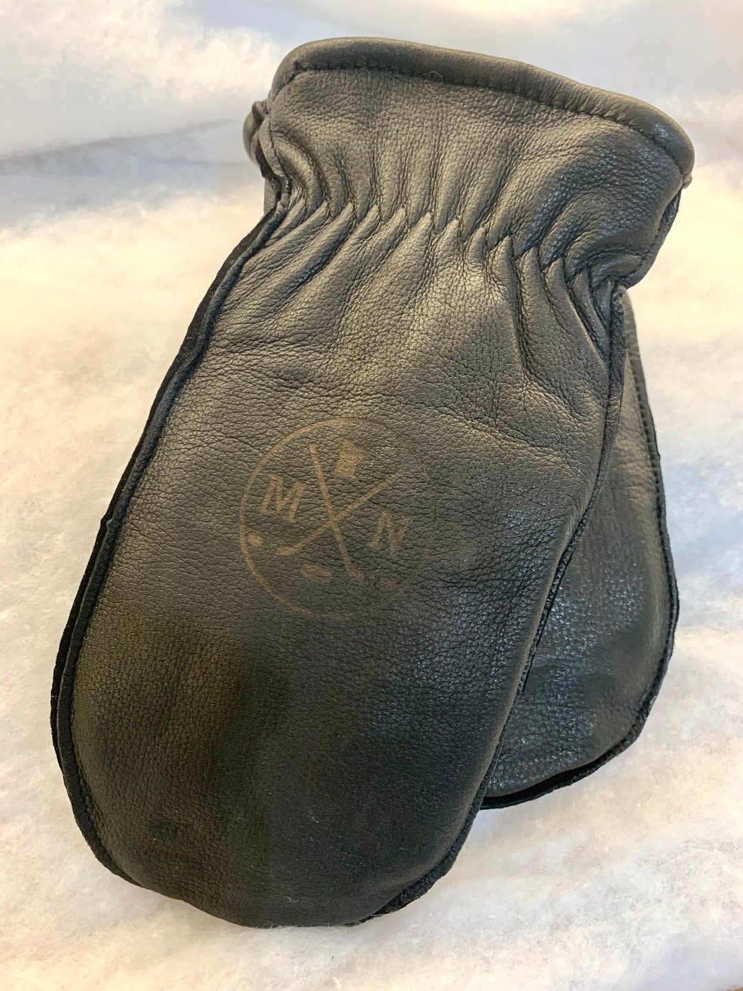Black Leather Chopper Mitten With Classic MN Hockey Logo Etsy