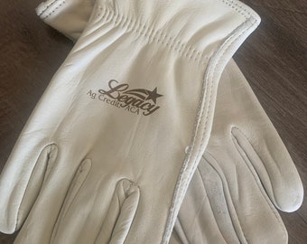 Custom Branded Leather Work Gloves with Your Text, Company Logo or Ranch Brand