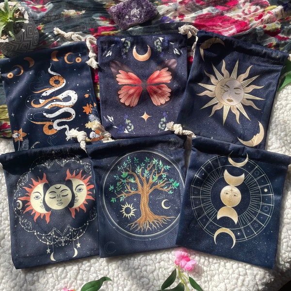 Celestial Witchy Velvet Tarot Oracle Card Pouch Drawstring Bag