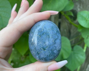 Moss Agate Crystal Palm Stone