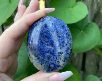 Blauwe sodaliet kristal palmsteen