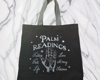 Palm Reading Hand Large Black Canvas Tote Bag