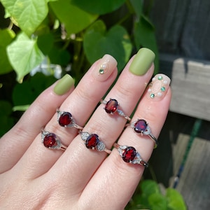 Faceted Red Garnet Stone Crystal White Bronze Silver Ring