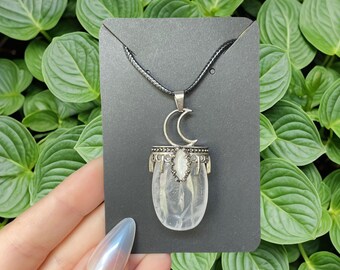 Kwartskristal wassende maan hanger ketting