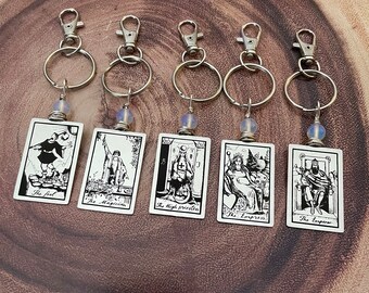 Tarotkaart Kristal Opalite Kraal Zilveren Sleutelhanger