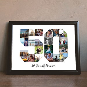 Number 50 photo collage, 50th Birthday anniversary gift, Custom printable gift for mom. DIGITAL file, PDF, JPEG