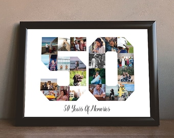 50th Birthday Photo Collage, Custom Anniversary Gift (Digital PDF/JPEG)