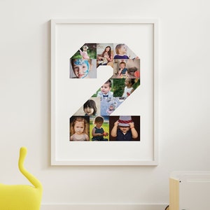 Number 2 Photo collage, Second birthday gift, Custom anniversary baby collage, PRINTABLE number two