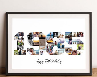 Collage de fotos de 1985, collage de 40 cumpleaños, regalo imprimible de nacido en 1985, collage personalizado con el número 40 del aniversario, PDF IMPRIMIBLE