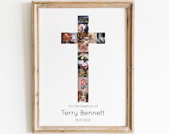 Collage de fotos personalizado con cruz, regalo de bautismo (PDF/JPEG digital)