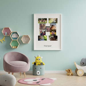 Collage di foto lettera H, Nome regalo fotografico, Collage fotografico neonato, Regalo neonato personalizzato, Regalo stampabile per il primo compleanno, PDF STAMPABILE, JPG