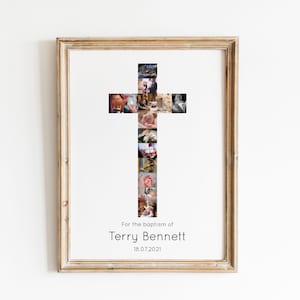 Custom Cross photo collage, Baby Baptism or Christening gift, Printable Christian confirmation gift for boy or girl, Digital PDF and JPEG