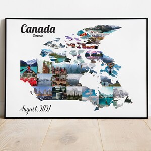 Cadeau de mariage de lune de miel de collage photo du Canada, art mural de carte de pays de destination de voyage personnalisée, carte de vacances imprimable fichier numérique JPEG et PDF