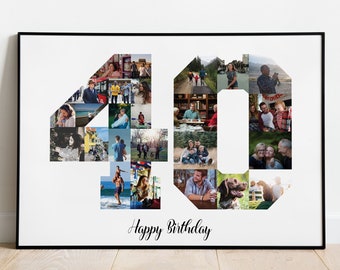 Collage de fotos del número 40, collage del 40.° cumpleaños, collage del 40.° aniversario, regalo imprimible personalizado del número 40, PDF IMPRIMIBLE