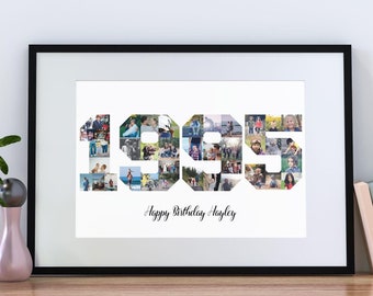 Collage de fotos de 1995, collage de 30 cumpleaños, regalo imprimible de nacido en 1995, collage personalizado con el número 30 del aniversario, PDF IMPRIMIBLE