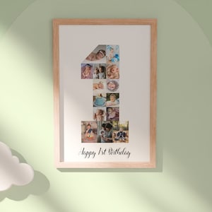 Baby first birthday number 1 Photo collage, Babys anniversary gift, PRINTABLE number one