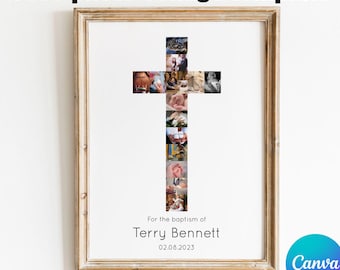 Plantilla de collage de fotos con cruz, regalo de bautizo (Canva)