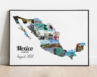 Mexiko Karte Fotocollage, individuelles Reiseandenken (Digital JPEG & PDF)