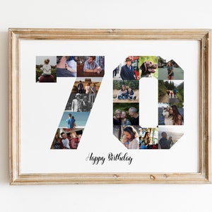 70 Photo collage, 70th birthday collage, Number 70 printable gift, Custom anniversary collage, Football sports gift, PRINTABLE PDF