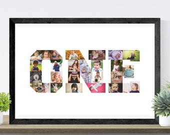 Número UNO Collage de fotos, Primer regalo de cumpleaños, Imprimibles de primer cumpleaños de bebés, PDF DIGITAL