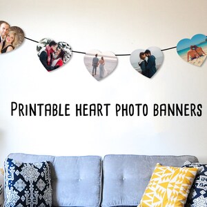 Heart shaped Valentines gift photo banner, Birthday garland, Custom printable bunting, Heart shaped, Custom made valentine party decor