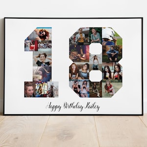 18th birthday photo collage, Bff gift for your friend, Printable number gift, Custom gift for him or her, DIGITAL, PDF and JPEG