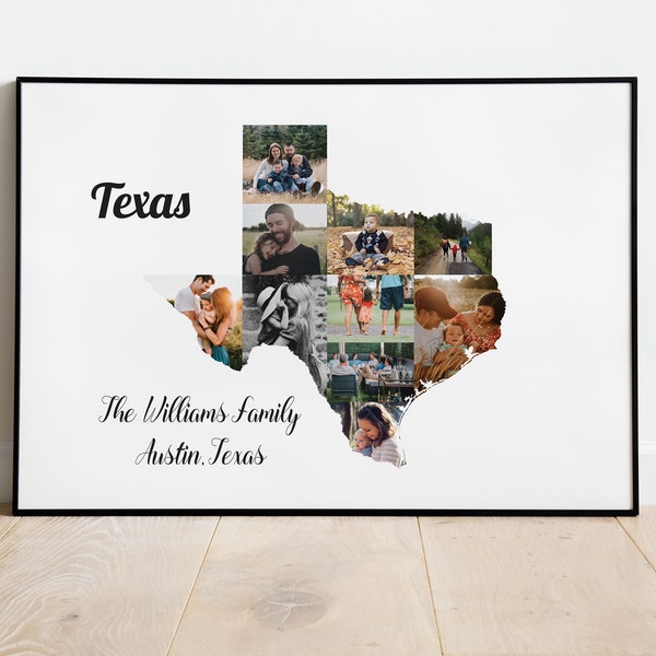 Texas state photo collage, Family home state collage, College photo, Wedding photo gift, Printable birthday gift, DIGITAL JPEG & PDF file