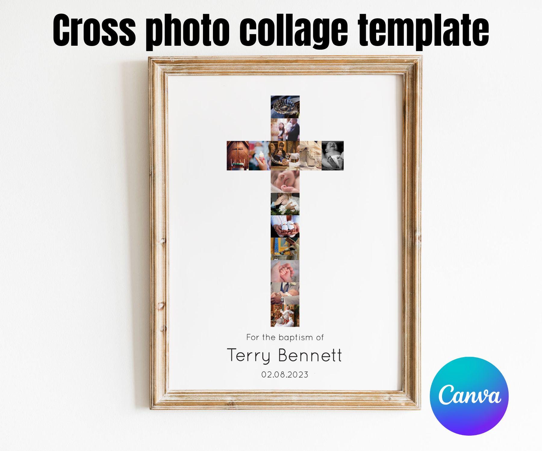 Cross Photo Collage Template, Baptism Christening Gift (canva) - Etsy