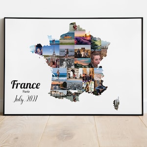 Collage de fotos de Francia, regalo de boda de luna de miel imprimible París, arte mural de destino de viaje personalizado, recuerdo de viaje a Europa, PDF DIGITAL y JPEG