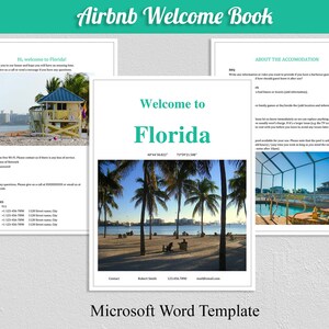 Airbnb Welcome book template, Florida Guest rental welcomebook, Guestbook printables, Airbnb host guide, Microsoft Word template