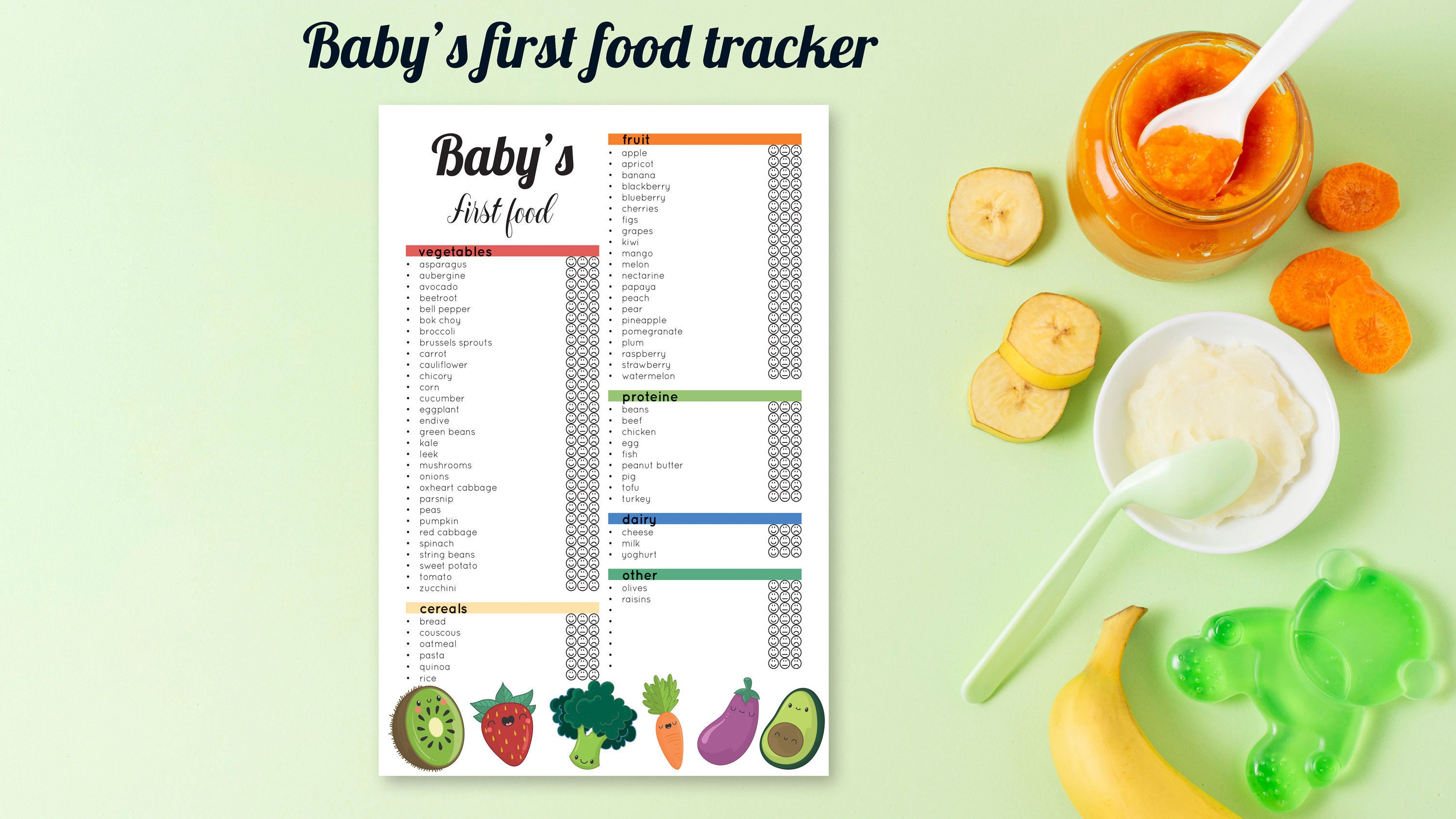 Baby's first food chart Printable babys feeding planner - Etsy