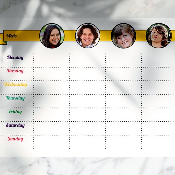 Planificador de fotos familiar semanal personalizado, calendario del organizador de la semana, agenda de calendario familiar imprimible, organizador personalizado 2019 PDF