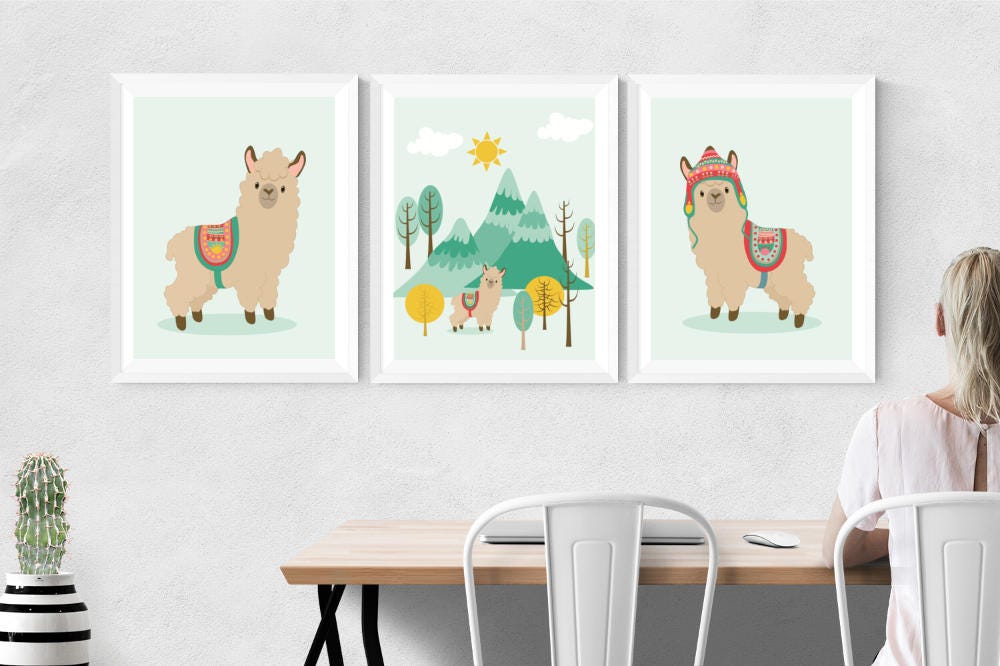 Llama Nursery Wall Art Printable Set of 3 Alpaca Prints Etsy