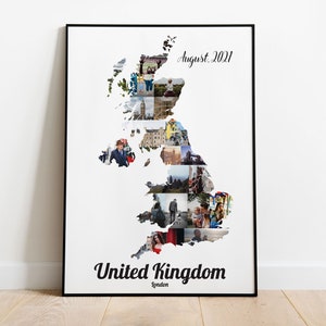 Großbritannien Fotocollage, Druckbare Flitterwochen Hochzeitsgeschenk Großbritannien England, Custom Reisedestination Wandkunst, Europa London Reise