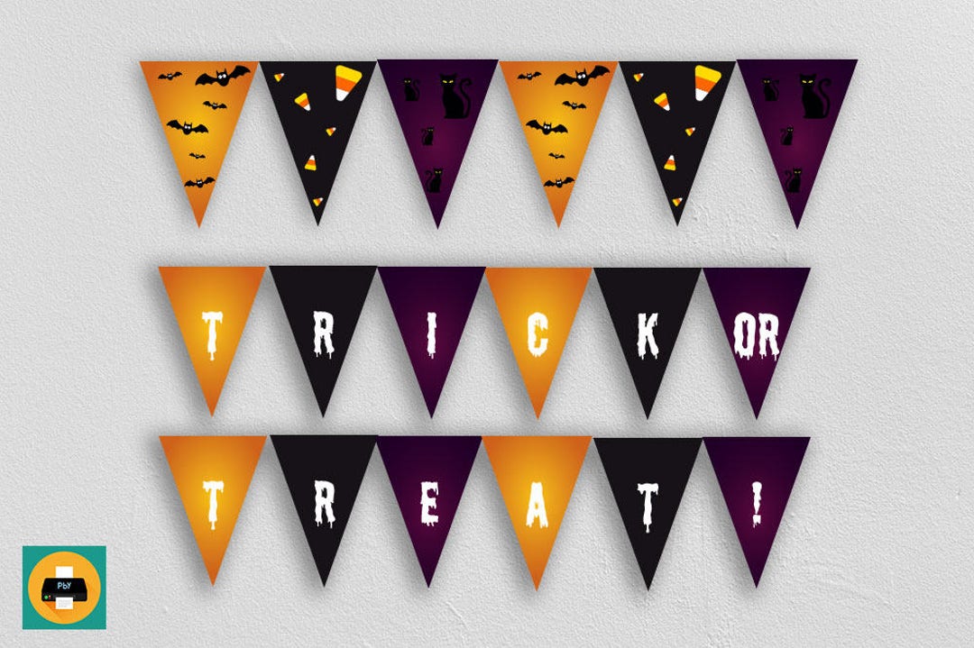 Printable Trick or Treat Pennant Banner Halloween Pennants Etsy