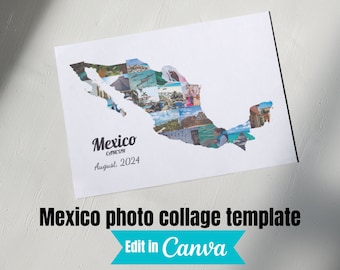 Mexiko Karte Foto Collage Vorlage, Flitterwochen Geschenk (DIY druckbare)