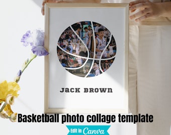 Plantilla de collage de fotos de baloncesto, Editar en Canva, Regalo del equipo nocturno senior, Regalo para entrenador deportivo, Regalo editable del equipo de baloncesto, Plantilla de bricolaje