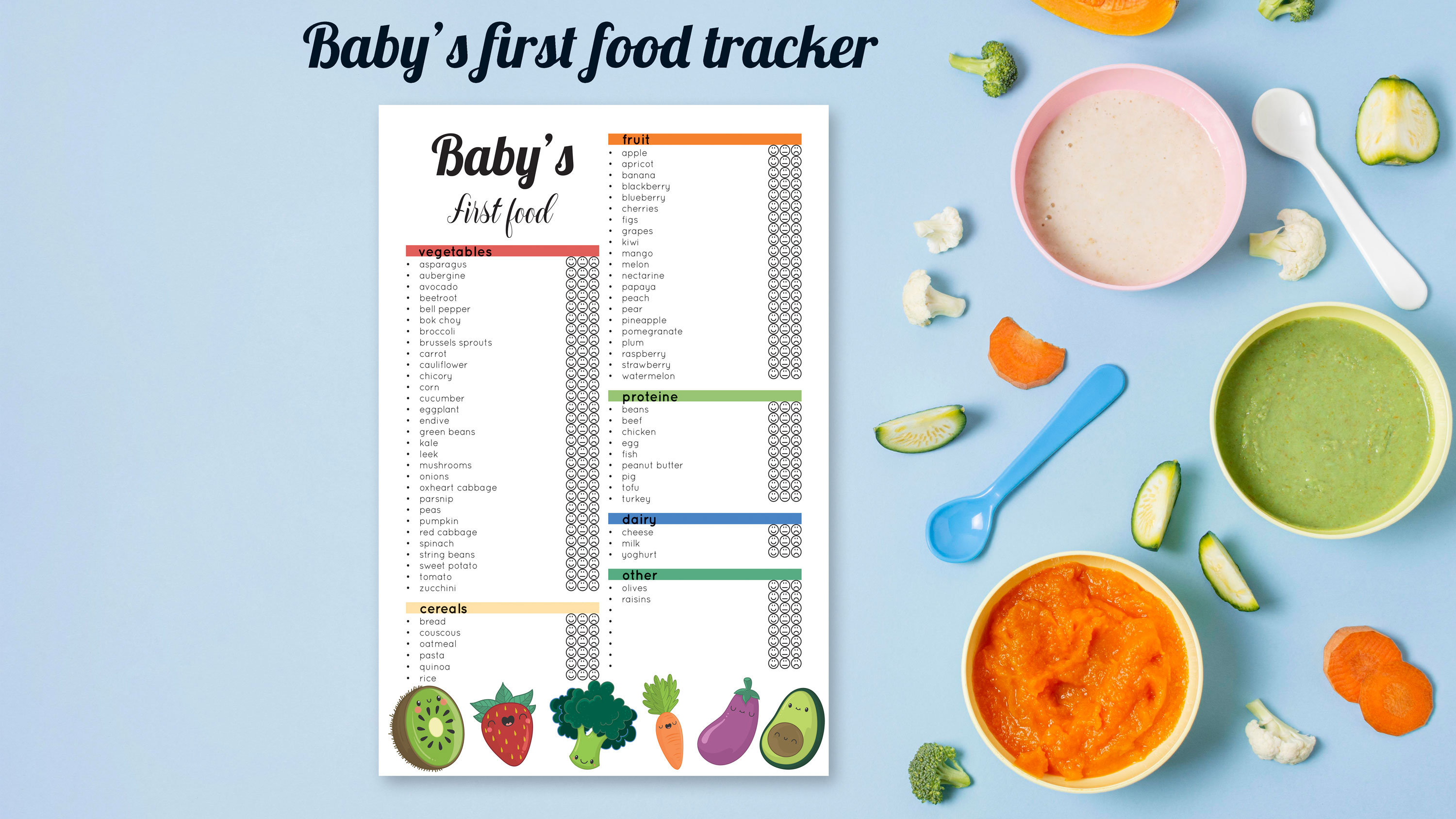 Baby's first food chart Printable babys feeding planner | Etsy