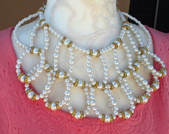 Unique Pearl Cluster Bridal Statement Necklace - One of a Kind Collar - Gift for Her