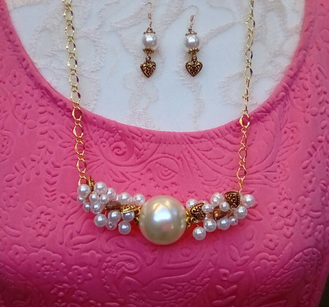 Modern Cluster Pearl Bar Necklace Set Unique OOAK Etsy