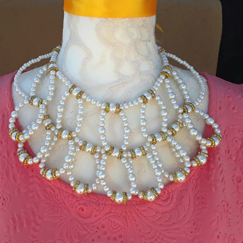 Unique Pearl Cluster Bridal Statement Necklace One of a Kind Collar ...