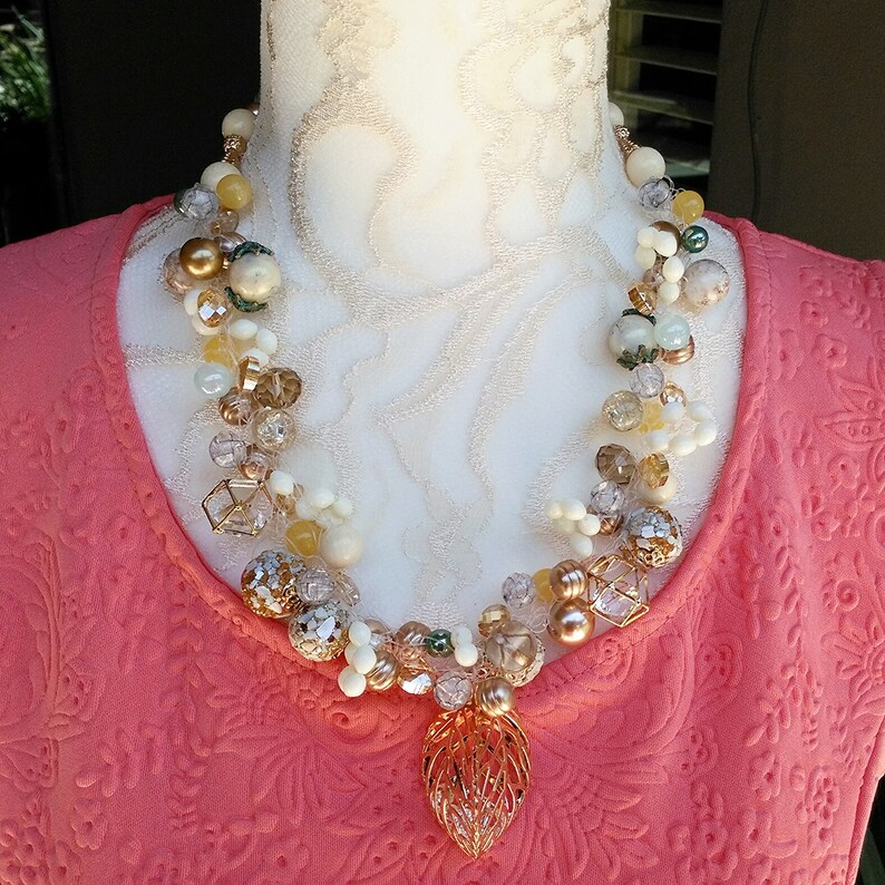 Pearl Cluster Bridal Multistrand Statement Necklace With Crystal