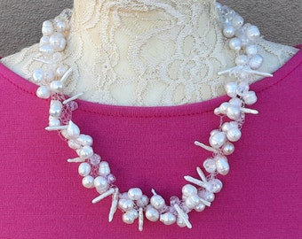 Freshwater Pearl Multi-Strand Bridal Statement Necklace - Designer Inspired Gift for Her