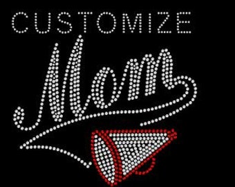 Custom Rhinestone Cheer Mom Transfer, custom applique, custom bling, custom logo iron bling rhinestone transfer, custom decal, iron on
