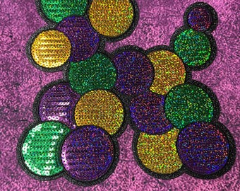 Mardi Gras Bead Dog- Sequin Patch- Iron On- Patch Only - Louisiana DIY Patch Glitter - Purple, Green, and Gold Varsity Sweatshirt DIY Patch