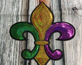 Mardi Gras- Sequin Patch- Iron On- Patch Only - Louisiana DIY Patch Glitter - Purple, Green, and Gold Varsity Sweatshirt DIY Patch
