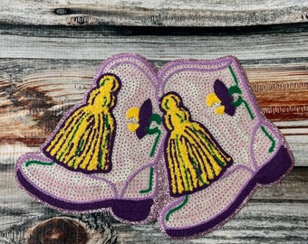 Mardi Gras- Sequin Patch- Iron On- Patch Only - Louisiana DIY Patch Glitter - Purple, Green, and Gold Varsity Sweatshirt DIY Patch