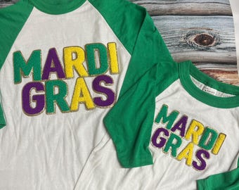 Mardi Gras- Chenille Patch- Iron On- Patch Only - Louisiana DIY Patch Glitter - Purple, Green, and Gold Varsity Sweatshirt DIY Patch