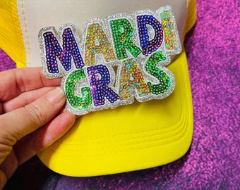 Mardi Gras- Sequin Patch- Iron On- Patch Only - Louisiana DIY Patch Glitter - Purple, Green, and Gold Trucker Cap DIY Patch